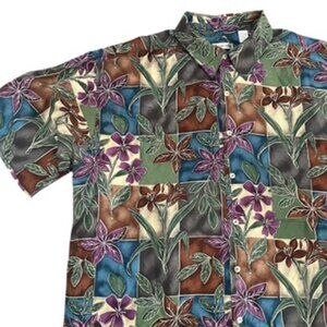 Burma -Bibas‎ Silk Shirt Mens Size XL Short Sleeve Button Up Multi Color